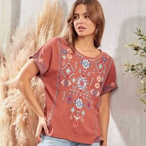 NEW Savanna Jane Rustic Brown Maya Aztec Top Small